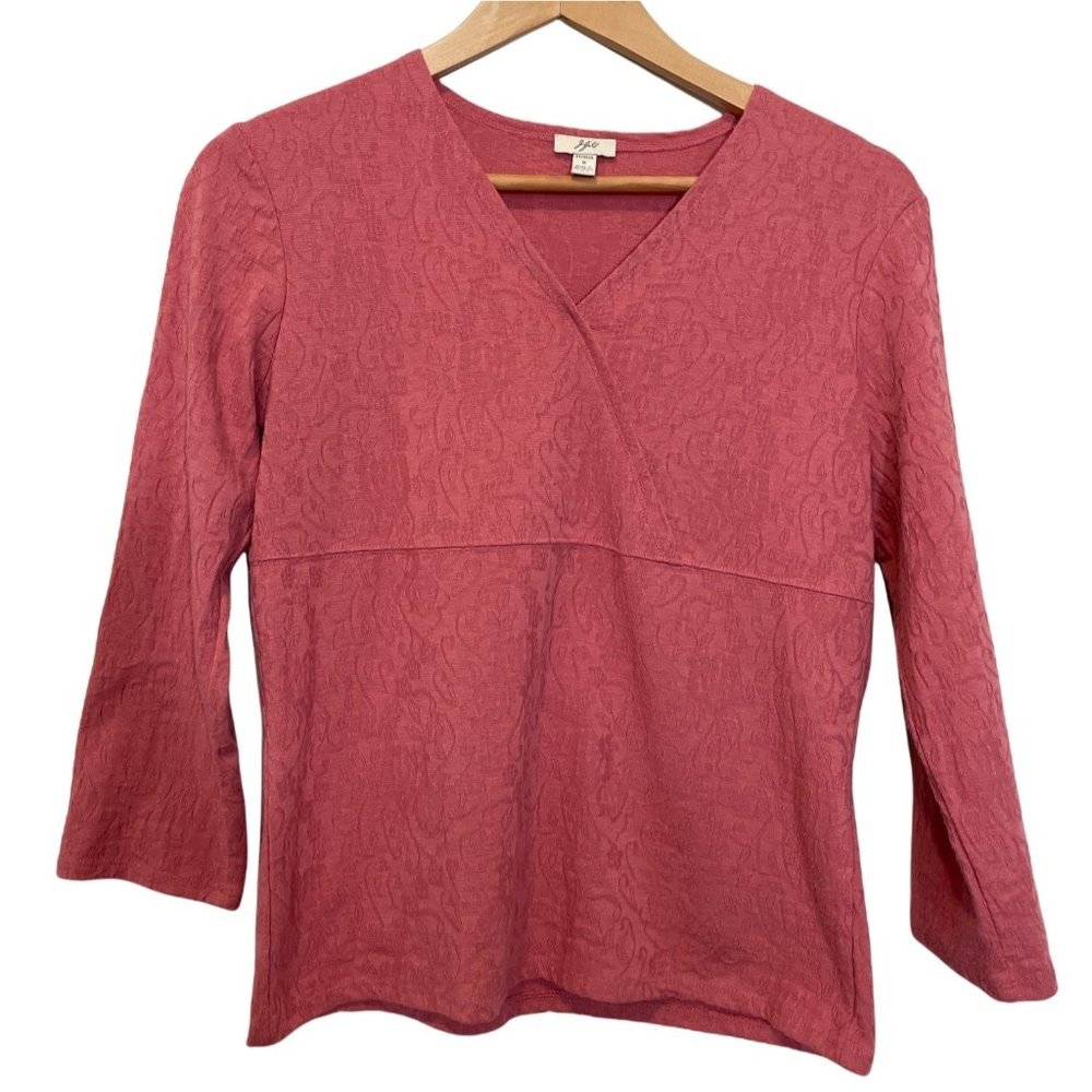 J. Jill Shirt Womens Small Stretch Peachy Pink V-Neck Long‎ Sleeve  Pull Over
